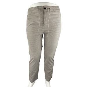 H&M Cream Plaid Checkered High Rise Drawstring Skinny Ankle Trousers Pants Sz L